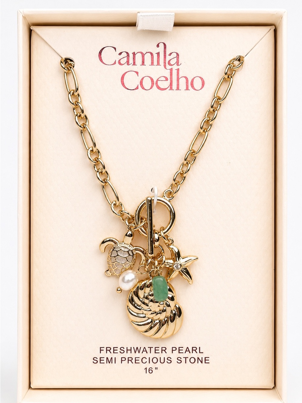 Camila Coelho Gold Shell Turtle Freshwater Pearl Charm Necklace - Green Accent
